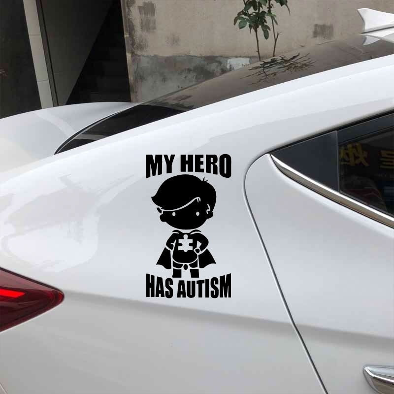 New Fashion 9.9CM*16.7CM MY HERO HAS AUTISM Vinyl Decal Car Sticker Creative Cartoon Decor Black/Silver C31-0416