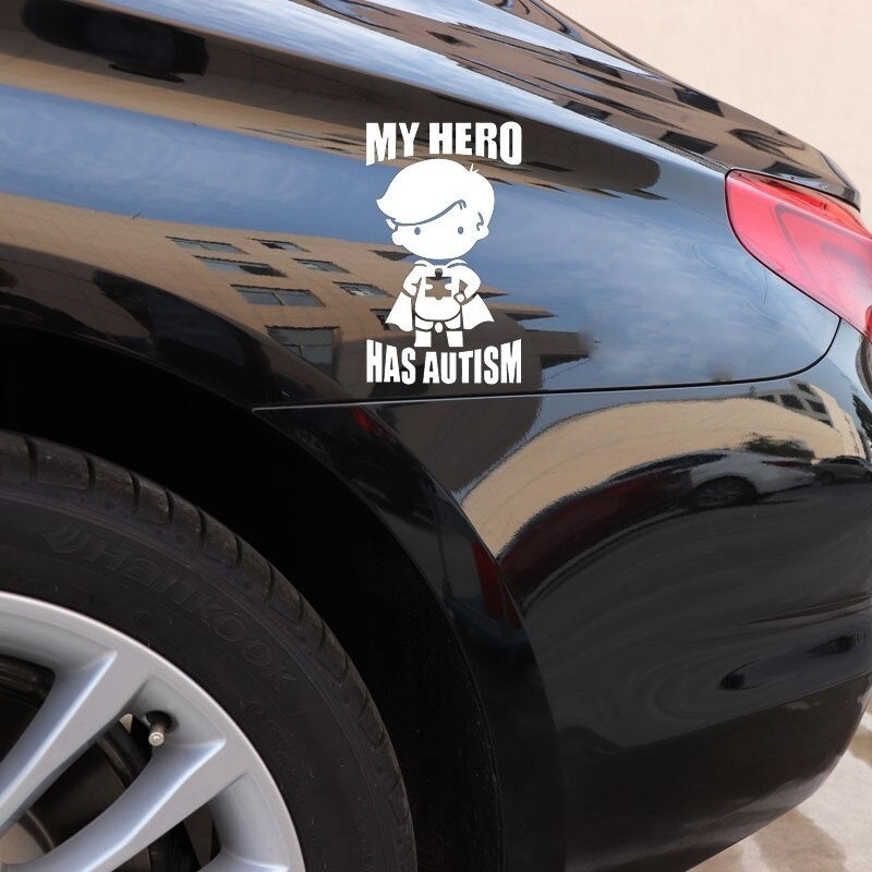 New Fashion 9.9CM*16.7CM MY HERO HAS AUTISM Vinyl Decal Car Sticker Creative Cartoon Decor Black/Silver C31-0416