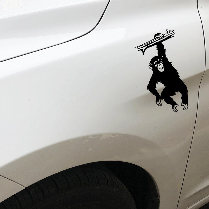 2020 NEW 8.9CM*16.8CM Monkeys Hanging From Branches Decor Car Sticker Car Door Vinyl Decal Black/Silver C4-1873