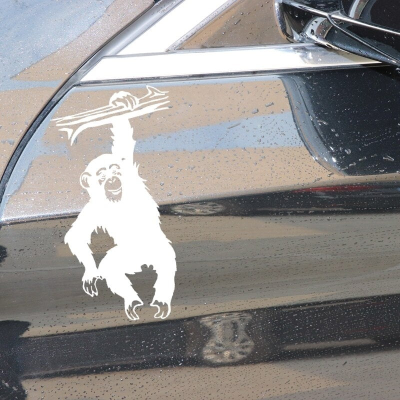 2020 NEW 8.9CM*16.8CM Monkeys Hanging From Branches Decor Car Sticker Car Door Vinyl Decal Black/Silver C4-1873
