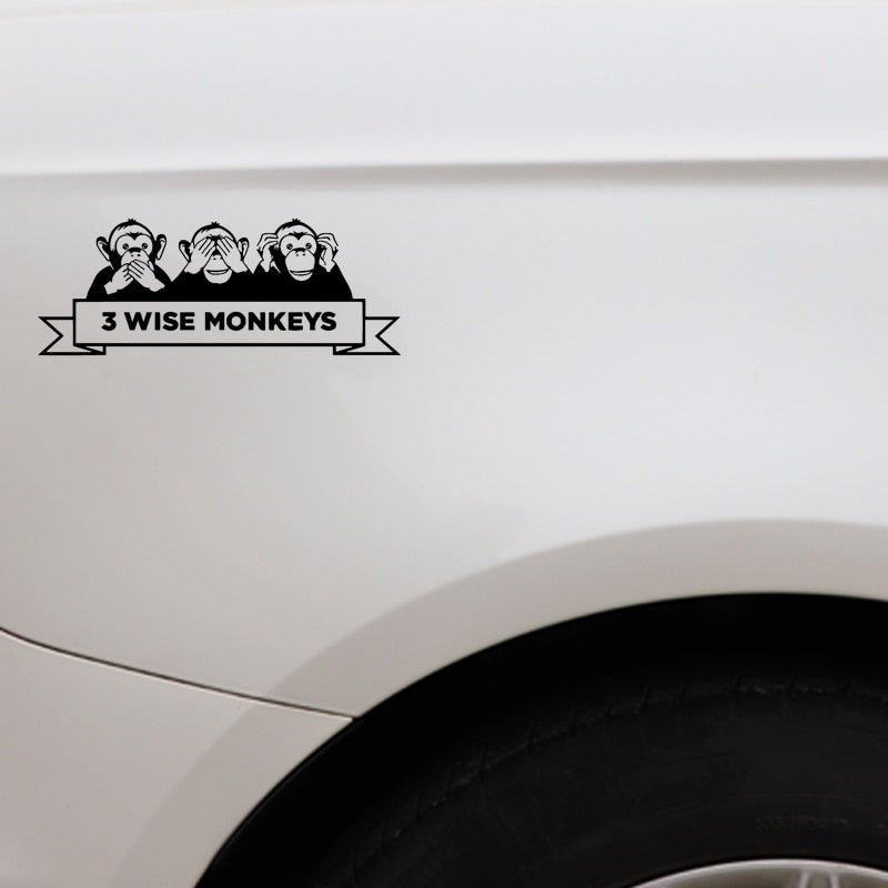 New Hot 17.6CM*6.7CM 3 WISE MONKEYS Vinyl Decal Creative Decoration Body Of Car Car Sticker Black/Silver C4-1872