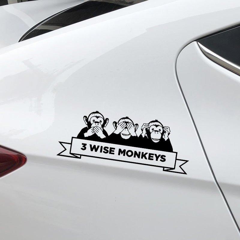 New Hot 17.6CM*6.7CM 3 WISE MONKEYS Vinyl Decal Creative Decoration Body Of Car Car Sticker Black/Silver C4-1872