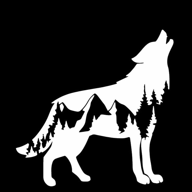 New Fashion 17.1CM*17CM Wolf Landscape Decoration Design Car Stickers Car Door Accessories Black/Silver C4-1159