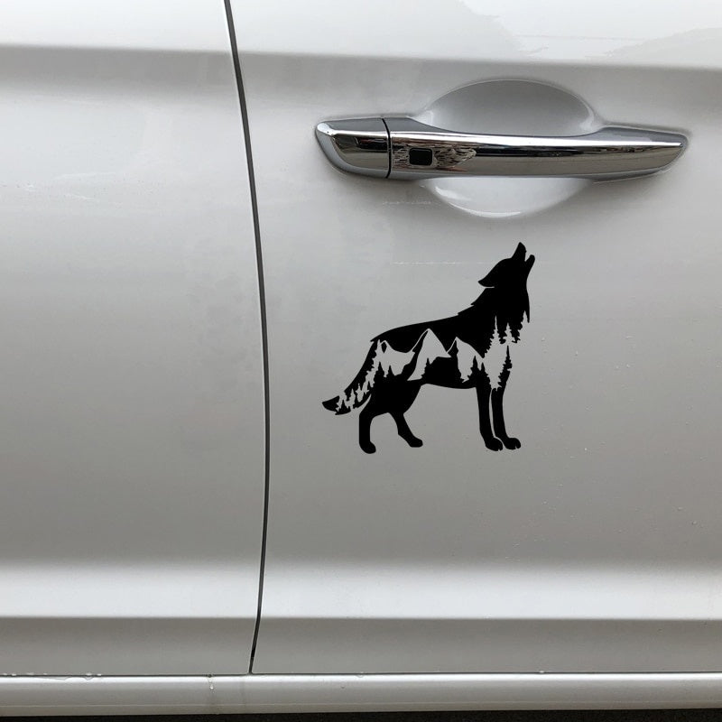 New Fashion 17.1CM*17CM Wolf Landscape Decoration Design Car Stickers Car Door Accessories Black/Silver C4-1159