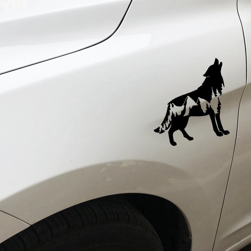 New Fashion 17.1CM*17CM Wolf Landscape Decoration Design Car Stickers Car Door Accessories Black/Silver C4-1159