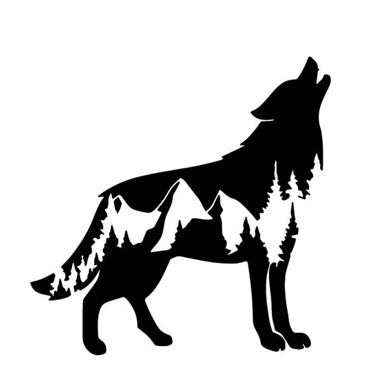 New Fashion 17.1CM*17CM Wolf Landscape Decoration Design Car Stickers Car Door Accessories Black/Silver C4-1159