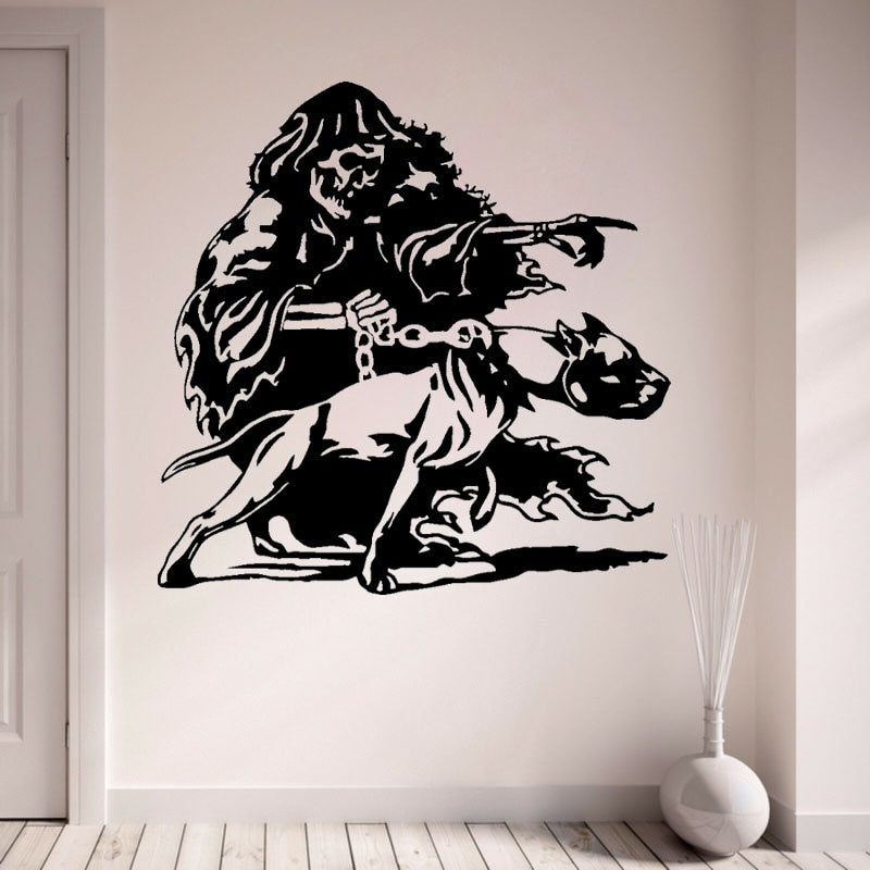 Hot 60CM*60CM Personalized Pitbull Dog Chain Skull Wall Sticker Decal PVC Room The Bedroom