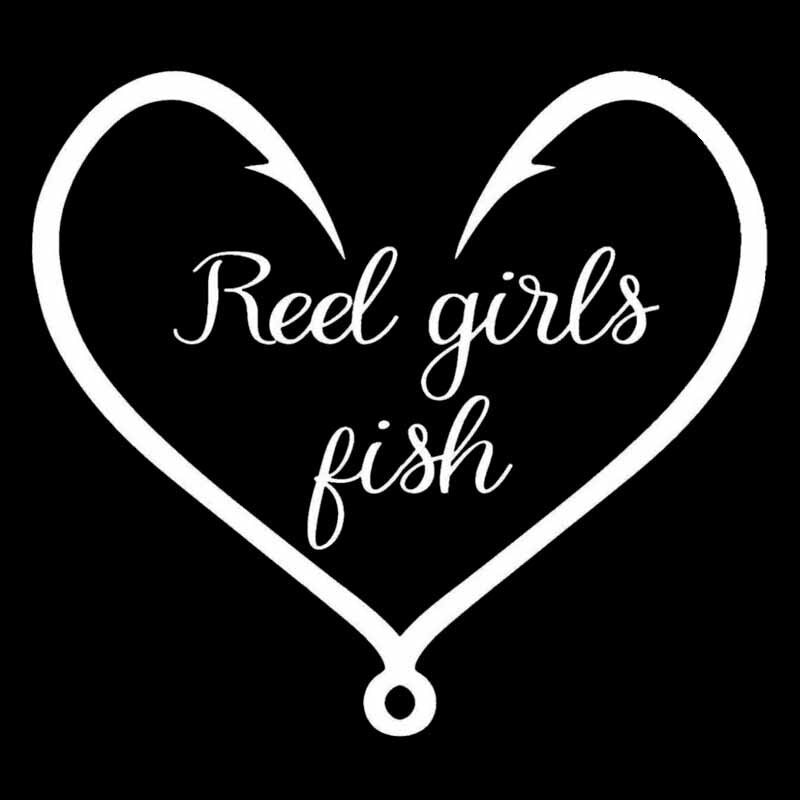 New Fashion 15.7CM*14.2CM Vinyl Decal Truck Car Sticker Hunting Fishing Reel Girls Fish Heart Black/Silver C24-0886