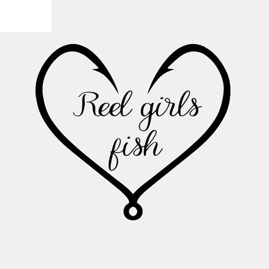 New Fashion 15.7CM*14.2CM Vinyl Decal Truck Car Sticker Hunting Fishing Reel Girls Fish Heart Black/Silver C24-0886