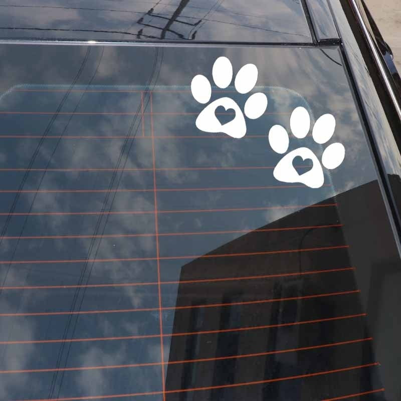 2020 NEW 14.7X11.3CM Paw Print Car Stickers Heart Dog Cat Pet Puppy Vinyl Decal Window Decor Black/Silver C24-1479