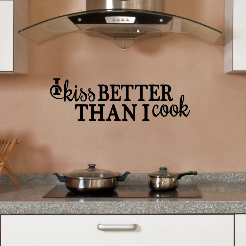 Fashion 76.2CM*23.6CM I Kiss Better Than I Cook Kitchen Art Decor PVC For Kitchen Wall Sticker  W1-295