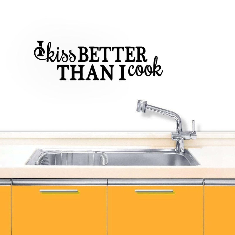 Fashion 76.2CM*23.6CM I Kiss Better Than I Cook Kitchen Art Decor PVC For Kitchen Wall Sticker  W1-295