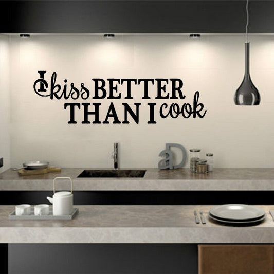 Fashion 76.2CM*23.6CM I Kiss Better Than I Cook Kitchen Art Decor PVC For Kitchen Wall Sticker  W1-295