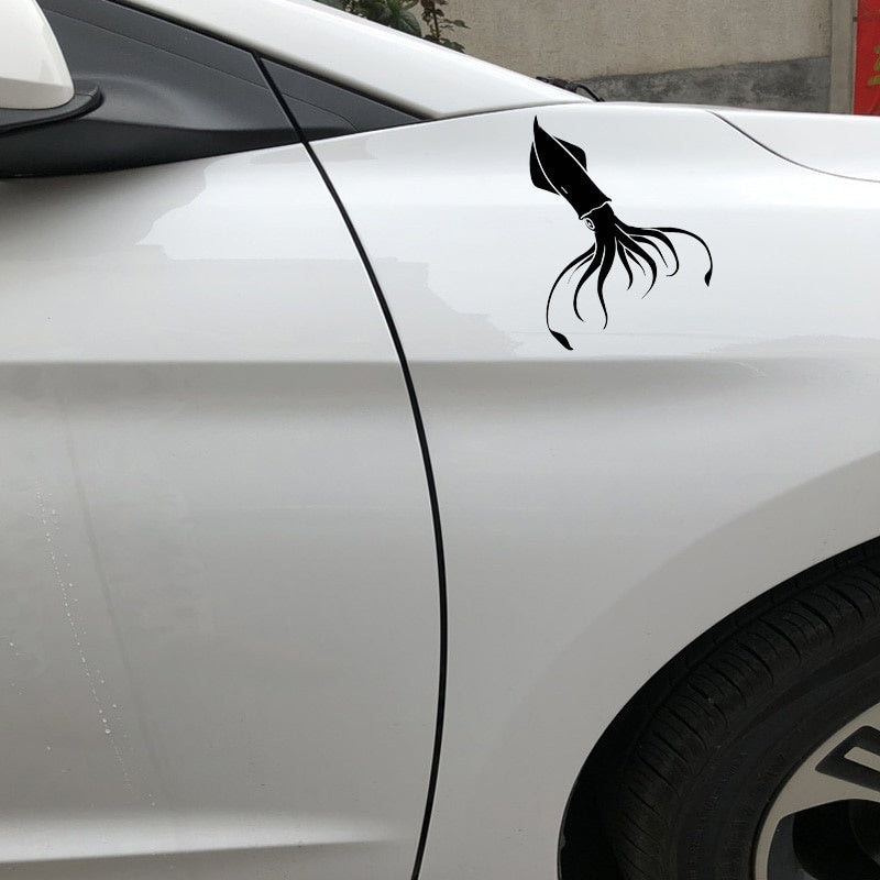 New Brand 15CM*10.8CM Funny Family Car Body Decoration Squid Pattern Car Stickers Vinyl Decals Black/Silver C30-0271