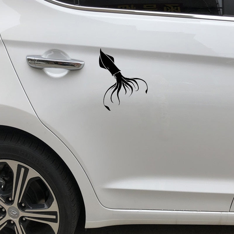 New Brand 15CM*10.8CM Funny Family Car Body Decoration Squid Pattern Car Stickers Vinyl Decals Black/Silver C30-0271