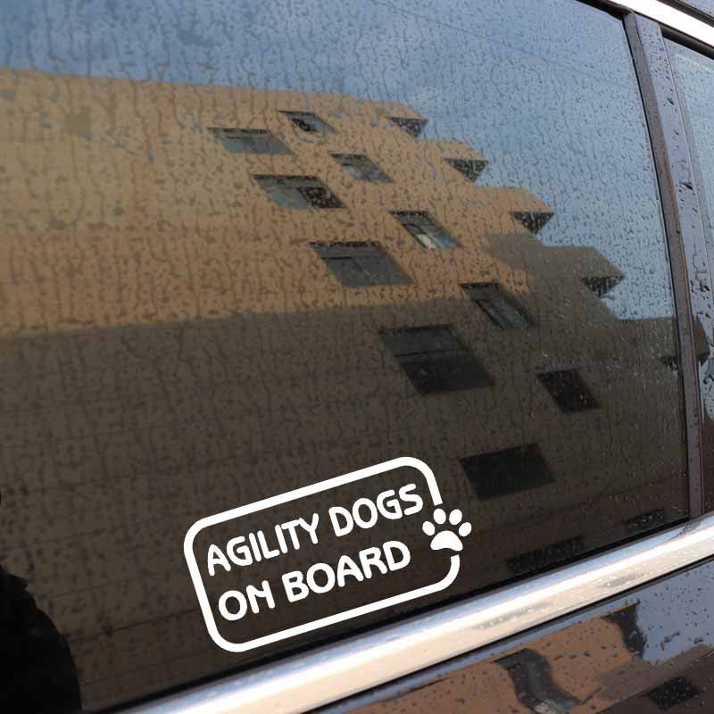 14.2CM*7CM AGILITY DOGS ON BOARD Car Sticker Decal Paw Print Black/Silver C10-00805