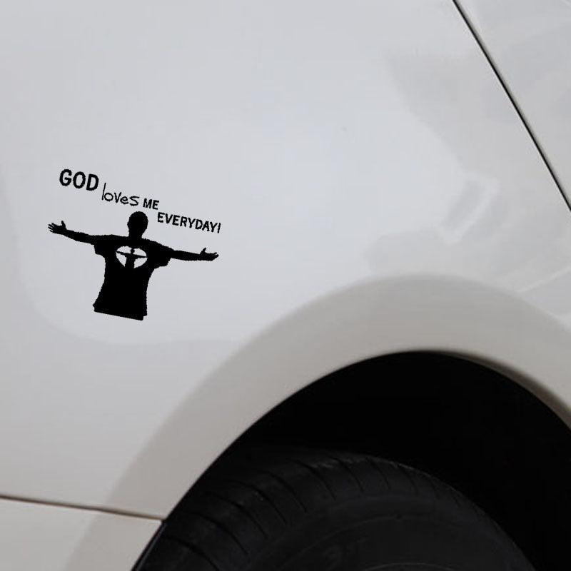 New Fashion 15.2CM*11.8CM Vinyl Decal GOD Loves ME EVERYDAY ! Phrase Church Christian Man Prayer Car Sticker Black/Silver C3-1316