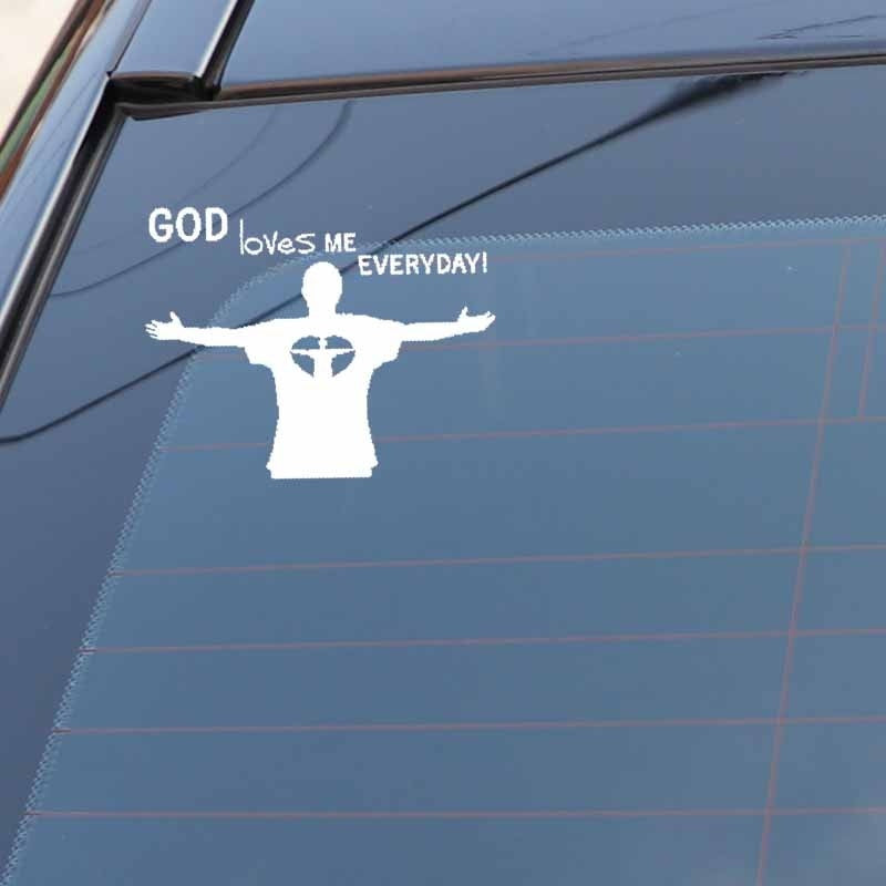 New Fashion 15.2CM*11.8CM Vinyl Decal GOD Loves ME EVERYDAY ! Phrase Church Christian Man Prayer Car Sticker Black/Silver C3-1316