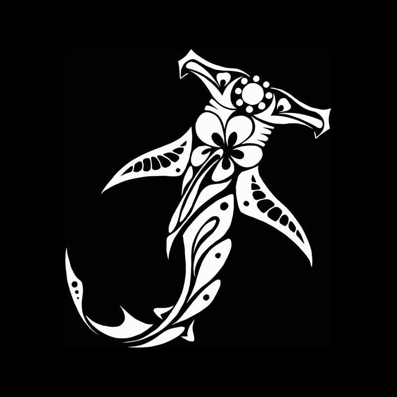 New Hot 13.8cm*15.4cm Tribal SHARK With Hibiscus  Vinyl Car-styling Car Sticker Decals Black Silver C11-0352