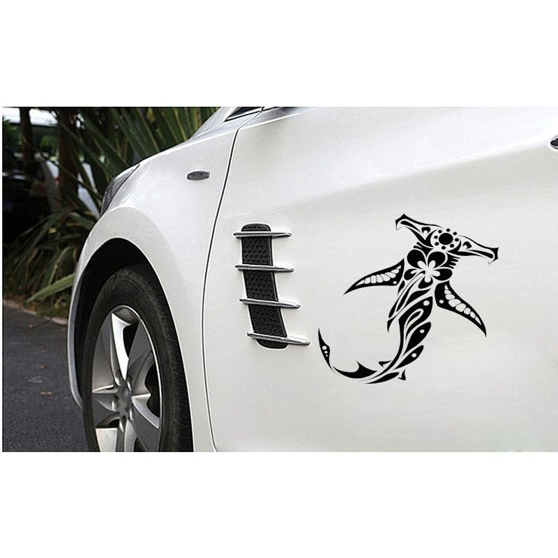 New Hot 13.8cm*15.4cm Tribal SHARK With Hibiscus  Vinyl Car-styling Car Sticker Decals Black Silver C11-0352