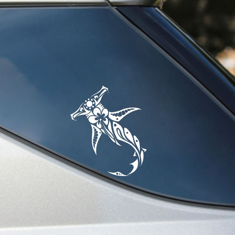 New Hot 13.8cm*15.4cm Tribal SHARK With Hibiscus  Vinyl Car-styling Car Sticker Decals Black Silver C11-0352