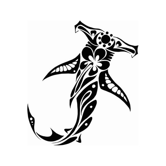 New Hot 13.8cm*15.4cm Tribal SHARK With Hibiscus  Vinyl Car-styling Car Sticker Decals Black Silver C11-0352