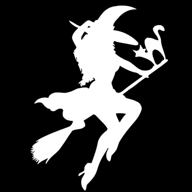 2020 NEW 10.3cm*14cm Halloween Witch Flying On Broom Vinyl Decal Car Sticker Black/Silver Accessories S6-3987