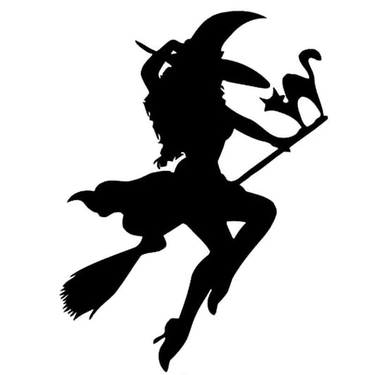 2020 NEW 10.3cm*14cm Halloween Witch Flying On Broom Vinyl Decal Car Sticker Black/Silver Accessories S6-3987