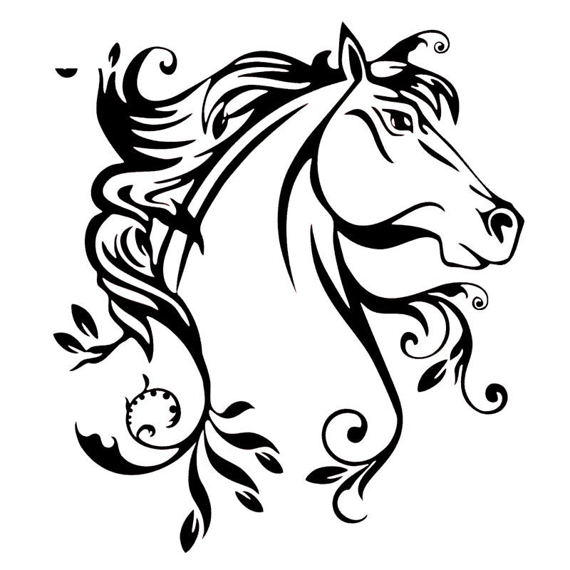2020 NEW 20*22.4CM Horse Flowers Creative Car Door Stickers Decal Stylish Car Styling Accessories Black/Silver C9-0873
