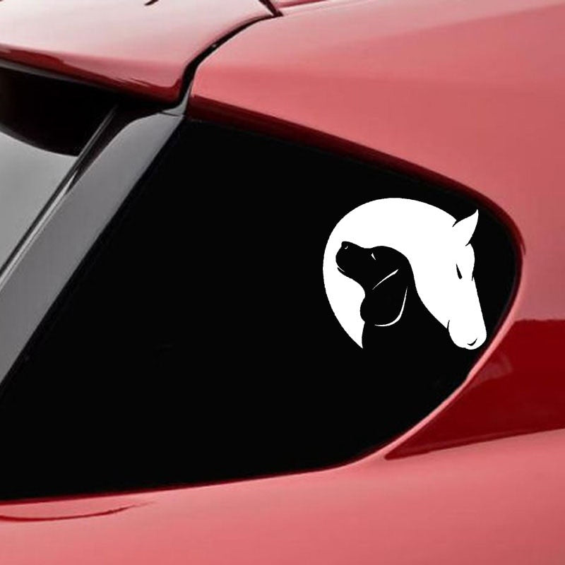 2020 NEW 12.7CM*11.8CM Dog And Horse Friendship Love Animals Decor Car Vinyl Decal Stiker Black/Silver C10-00284