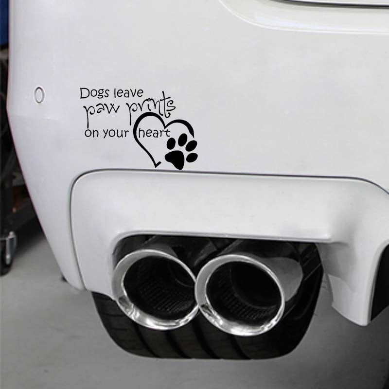 New Hot 13CM*9.1CM  Dogs Leave Paw Prints On Your Heart Decor Vinyl Car Stiker Decals Black/Silver C10-00475