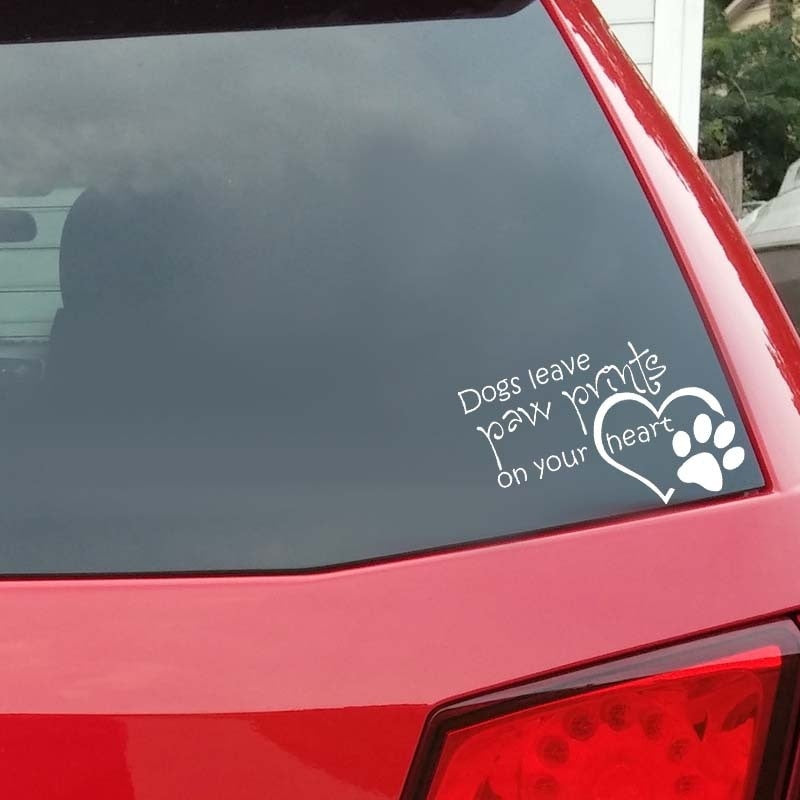 New Hot 13CM*9.1CM  Dogs Leave Paw Prints On Your Heart Decor Vinyl Car Stiker Decals Black/Silver C10-00475