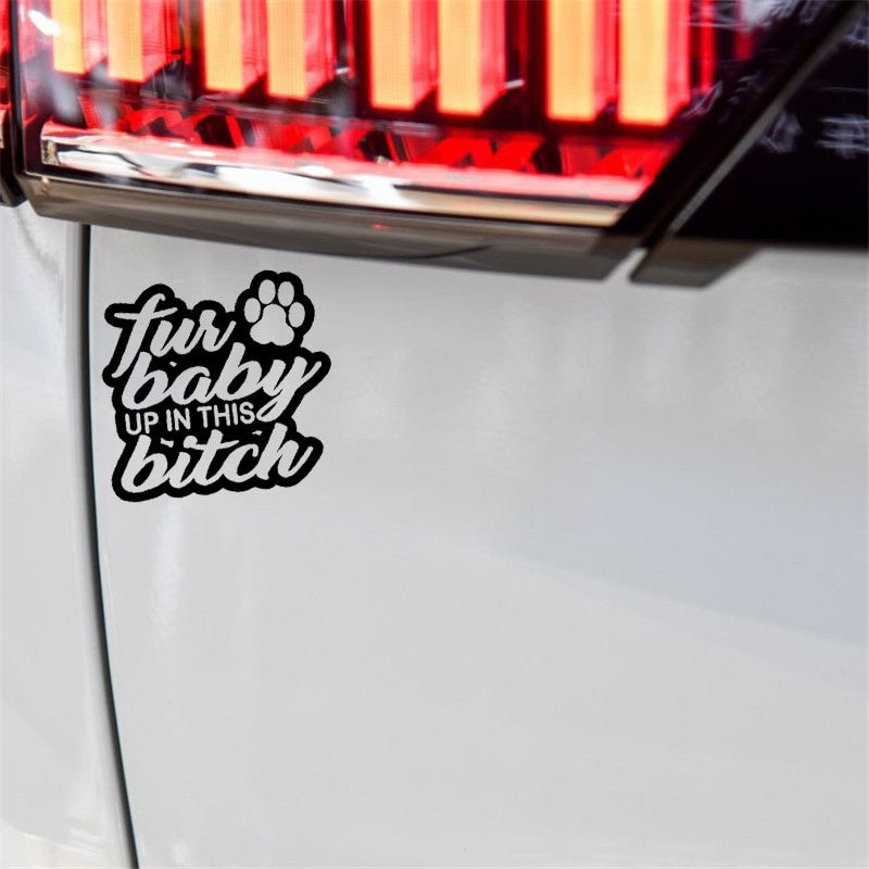 New Brand 15.2CM*14.3CM Fur Baby Up In This Bitch On Board Pet Dog Paw Rescue Vinyl Decal Sticker Car Black/Silver C10-00100