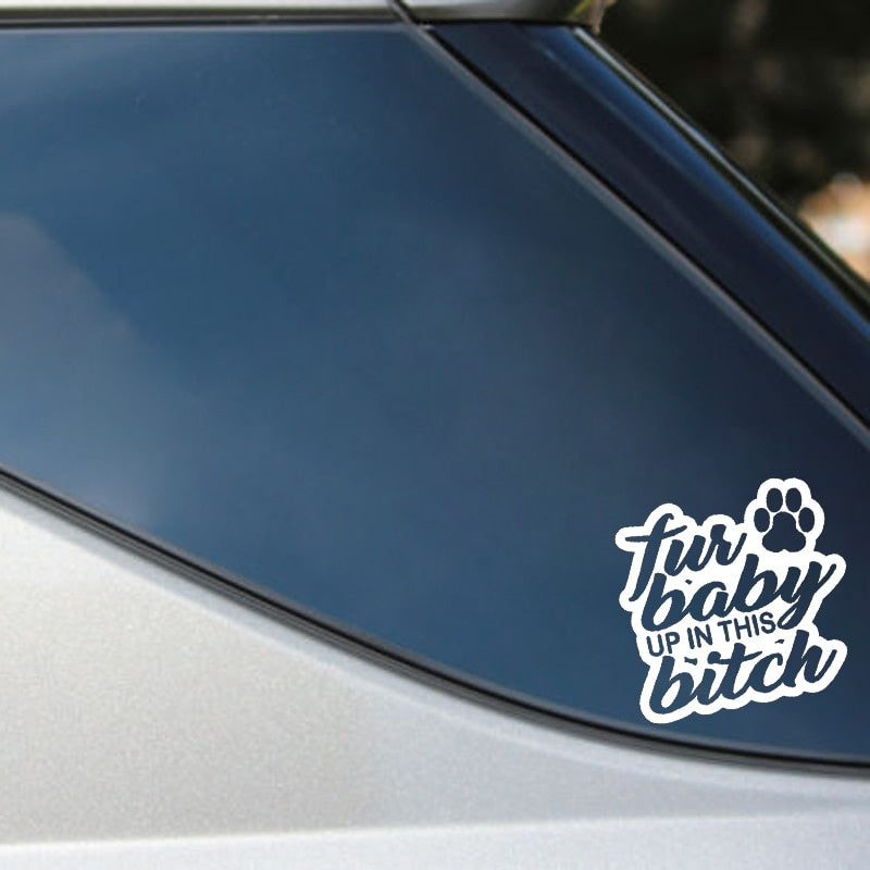 New Brand 15.2CM*14.3CM Fur Baby Up In This Bitch On Board Pet Dog Paw Rescue Vinyl Decal Sticker Car Black/Silver C10-00100