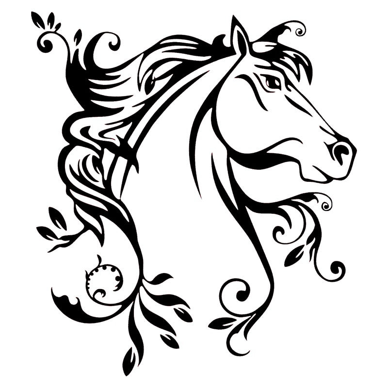 New Hot 20*22.4CM Horse Flowers Creative Car Door Stickers Decal Stylish Car Styling Accessories Black/Silver C9-0873