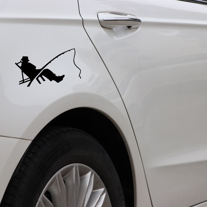 Fashion 15.9CM*8CM Fisherman Fish Fishing Worm Bite Hook Car Sticker Decor Vinyl Decal Black/Silver C24-0809