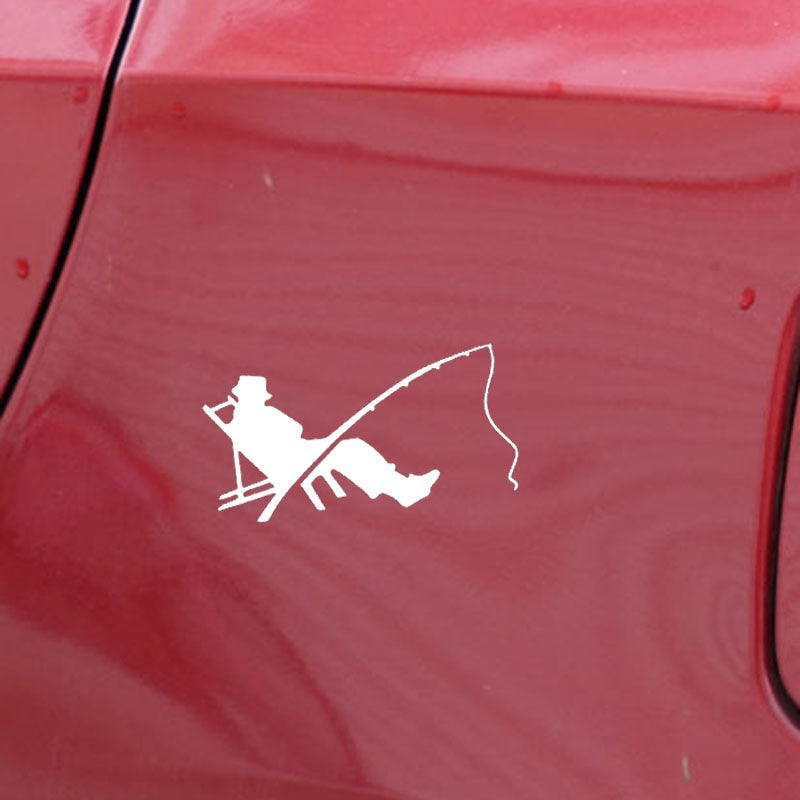 Fashion 15.9CM*8CM Fisherman Fish Fishing Worm Bite Hook Car Sticker Decor Vinyl Decal Black/Silver C24-0809