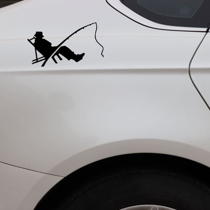 Fashion 15.9CM*8CM Fisherman Fish Fishing Worm Bite Hook Car Sticker Decor Vinyl Decal Black/Silver C24-0809