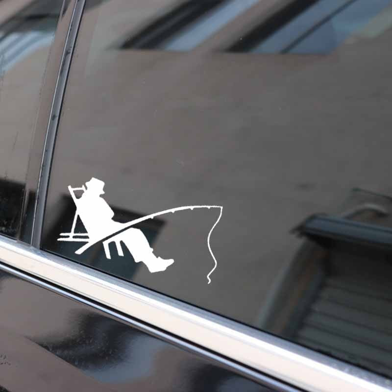 Fashion 15.9CM*8CM Fisherman Fish Fishing Worm Bite Hook Car Sticker Decor Vinyl Decal Black/Silver C24-0809