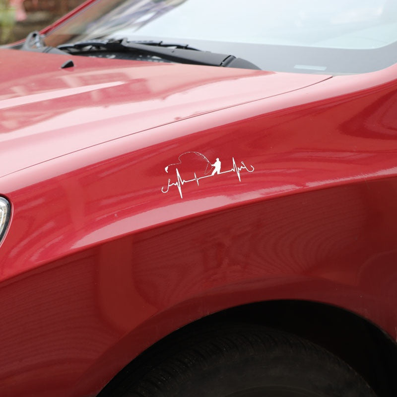 High-quality 16.7CM*7.7CM Car Sticker Heart Fishing Vinyl Decal Black/Silver C24-0642