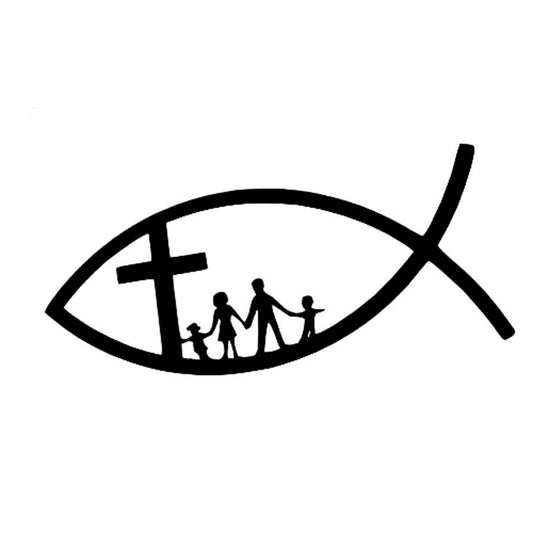 Fashion 14cm*6.8cm Funny CHRISTIAN FISH JESUS FAMILY CROSS CHURCH  Vinyl Car Sticker Decals Black Silver C11-0147
