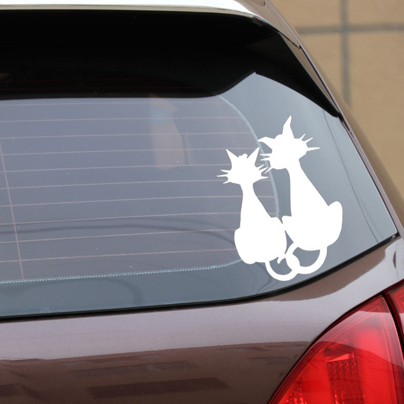 11.4X15.9CM Interesting Car Sticker Cats In Love Car Window Cartoon Decal Decor Black/Silver C24-1841