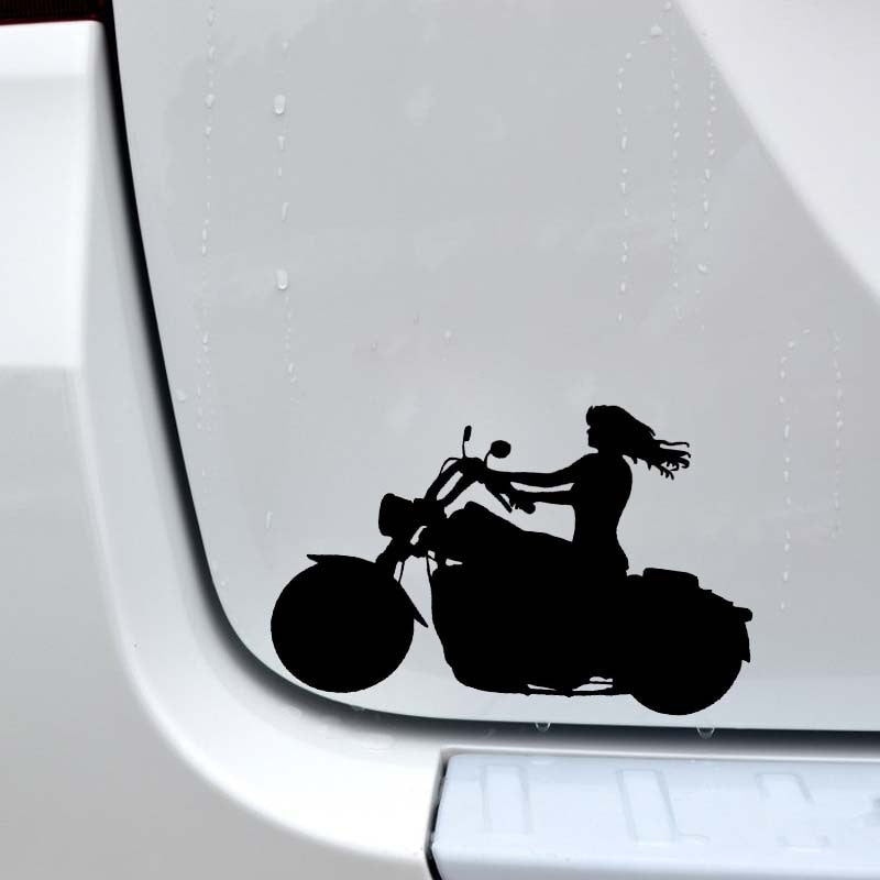 2020 NEW 13.1*8.6CM Sexy Charming  Girl Motor Biker Popular Decal Black/Silver Vinyl Artistical Style Car Sticker C20-1178