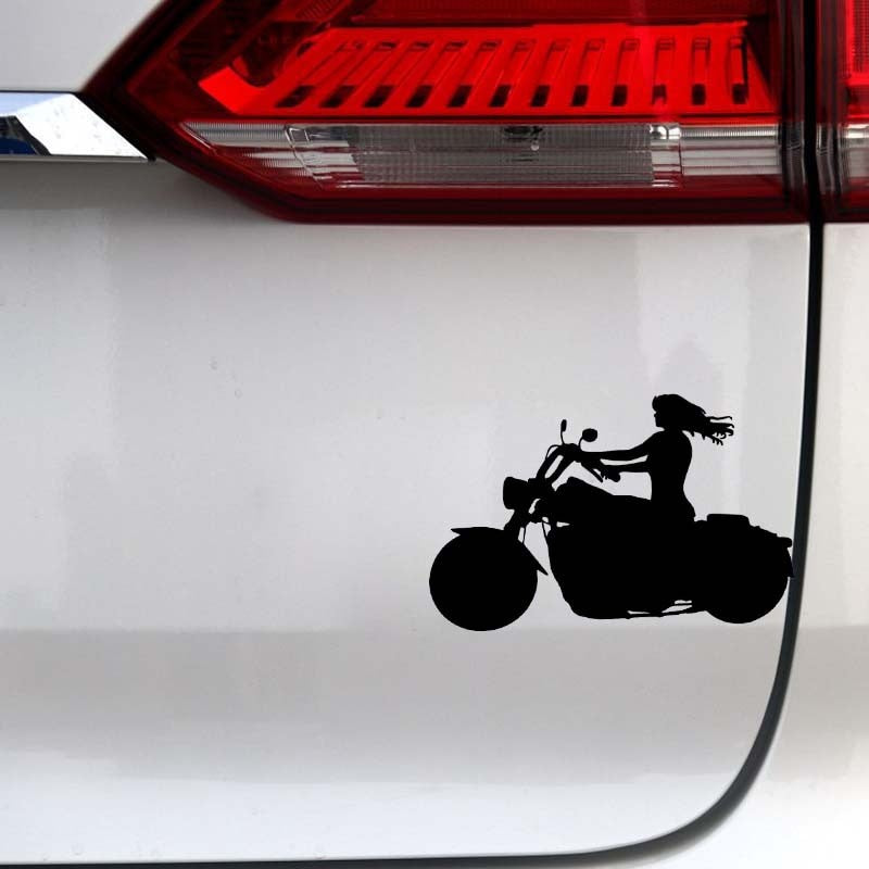 2020 NEW 13.1*8.6CM Sexy Charming  Girl Motor Biker Popular Decal Black/Silver Vinyl Artistical Style Car Sticker C20-1178