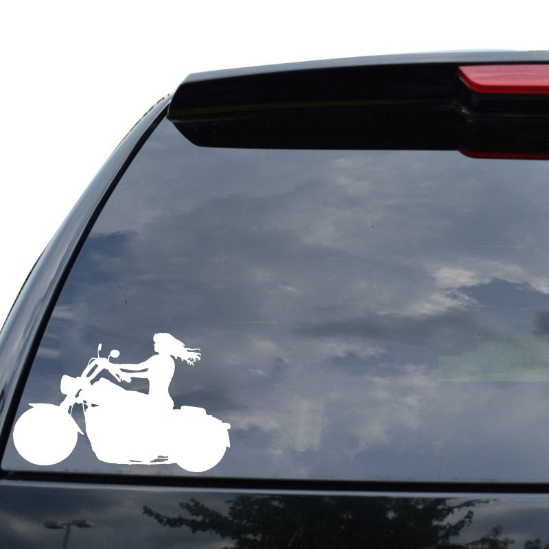 2020 NEW 13.1*8.6CM Sexy Charming  Girl Motor Biker Popular Decal Black/Silver Vinyl Artistical Style Car Sticker C20-1178