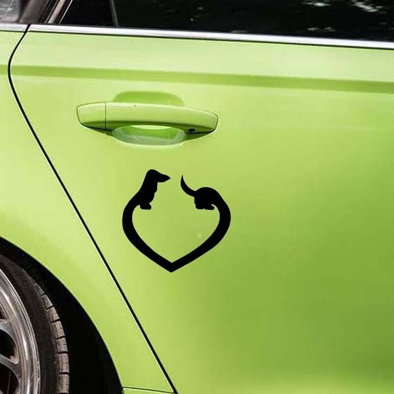 High-quality 12.7CM*11.9CM DACHSHUND HEART DOG Vinyl Car Sticker Decals Black/Silver C10-00482