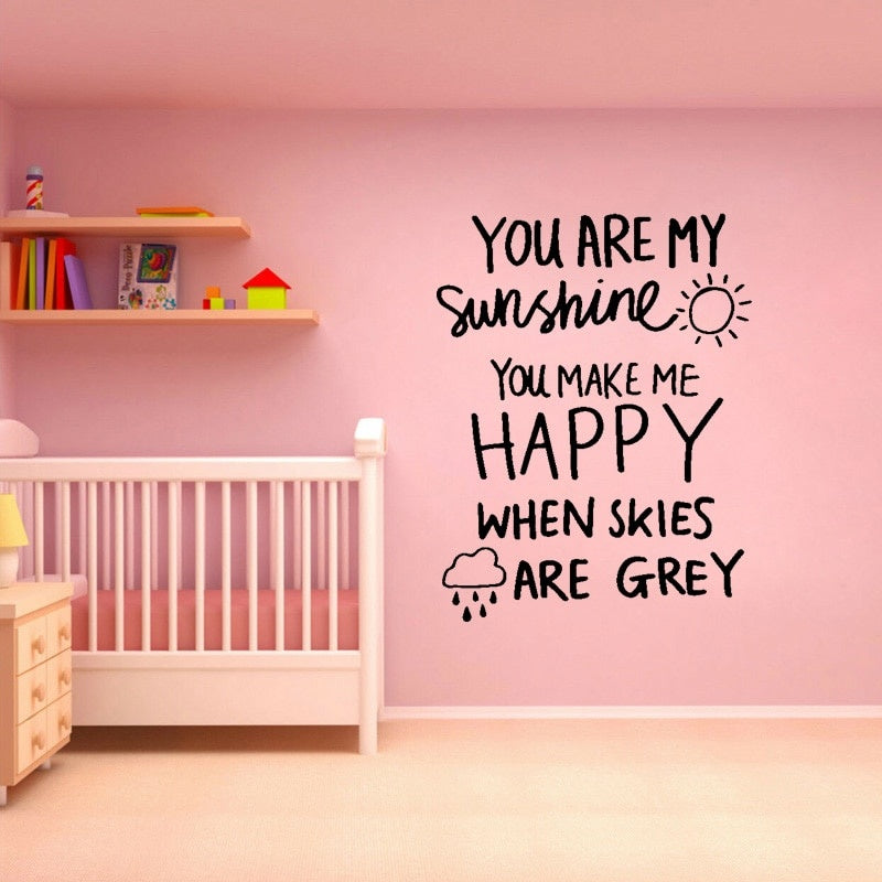 New Hot 43.2CM*55.8CM  Wall Sticker You Are My Sunshine You Make Me Happy Quote  PVC Home  Decor  W1-514