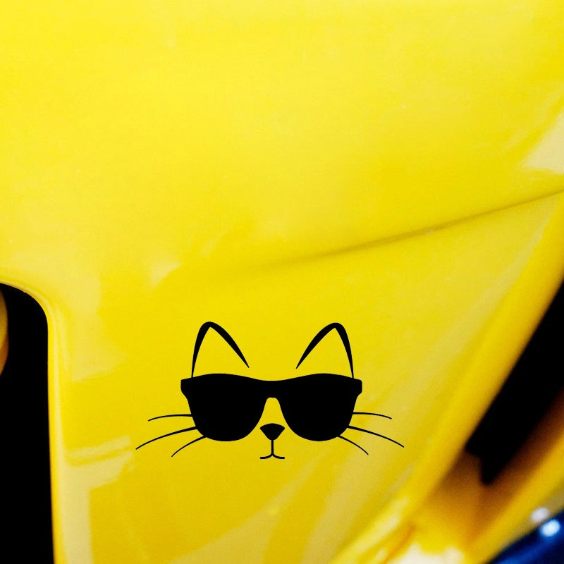 New Fashion 14CM*7.2CM Cool Cat With Sunglasses Vinyl Decal Car Sticker Feline Pet Love Black Silver C10-02482