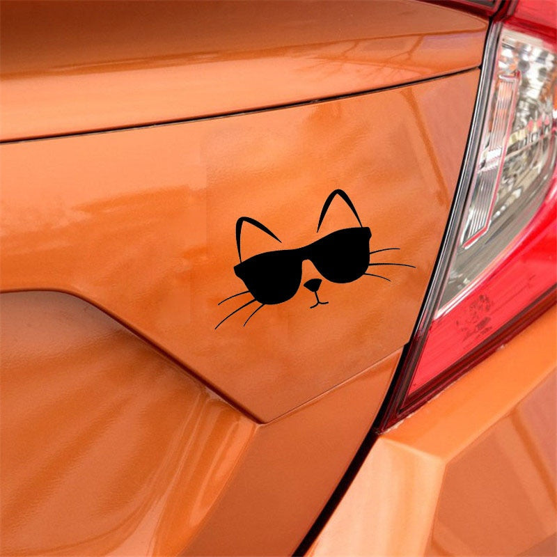 New Fashion 14CM*7.2CM Cool Cat With Sunglasses Vinyl Decal Car Sticker Feline Pet Love Black Silver C10-02482