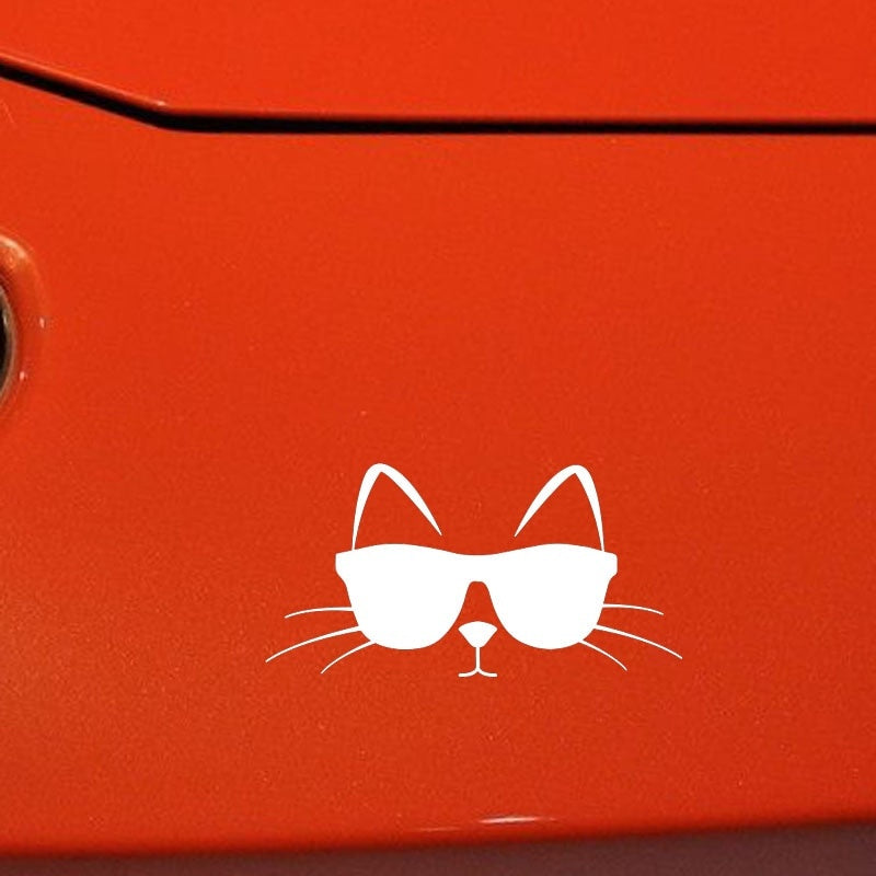 New Fashion 14CM*7.2CM Cool Cat With Sunglasses Vinyl Decal Car Sticker Feline Pet Love Black Silver C10-02482